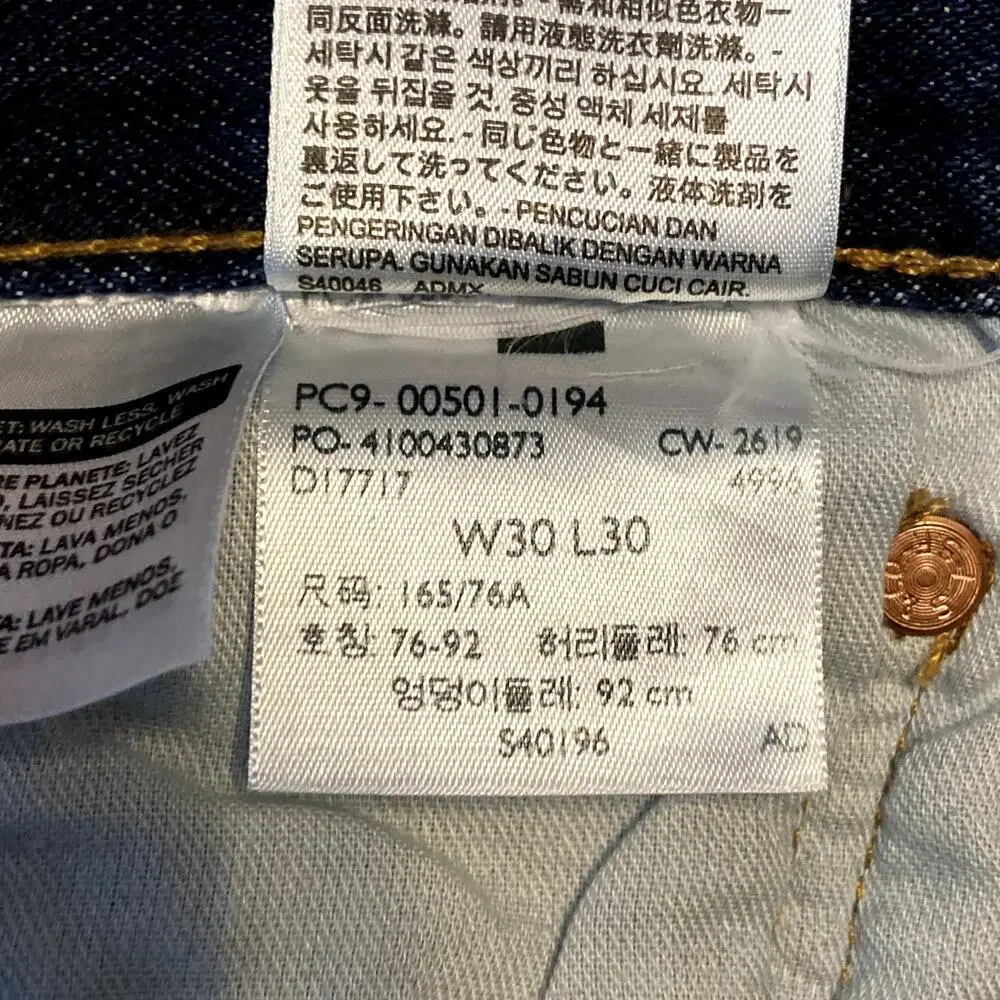 Levis 501 Jeans Original Cotton Straight Rigid Button Fly Dark Stonewash 30x30